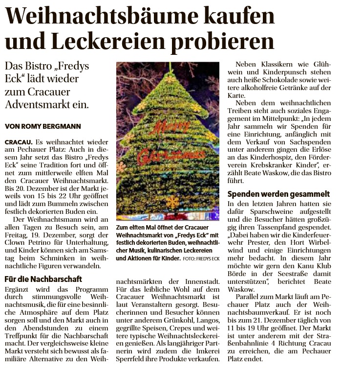 Volksstimmeartikel zum Cracauer Weihnachtsmarkt